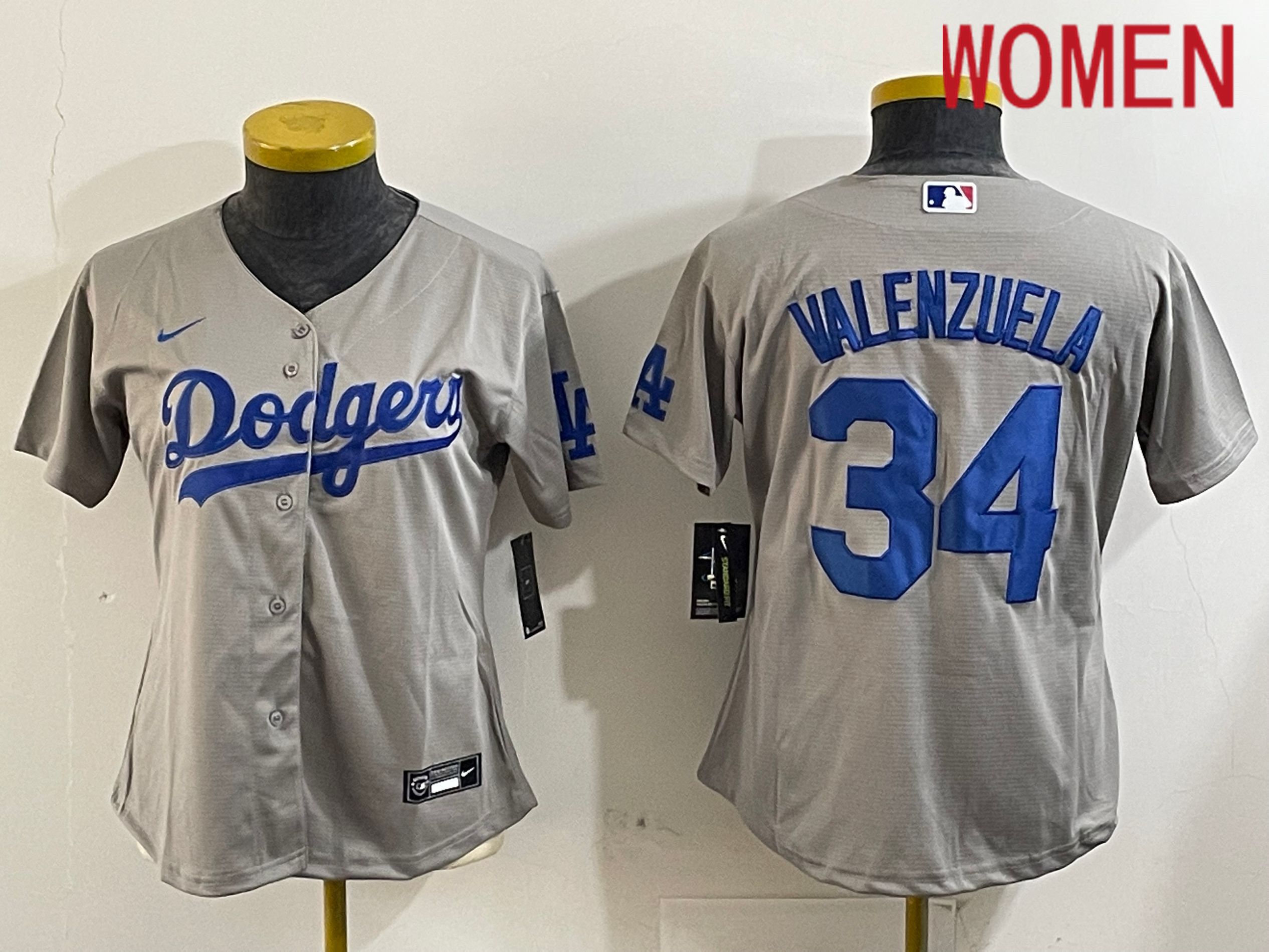 Women Los Angeles Dodgers 34 Valenzuela Grey Game 2024 Nike MLB Jersey style 12165